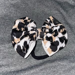 Leopard print bow on black elastic wrap